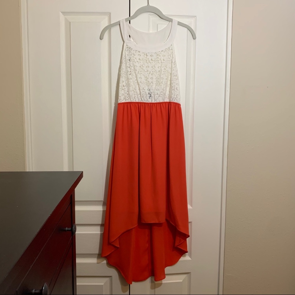 White and Red High Low Midi Dress
